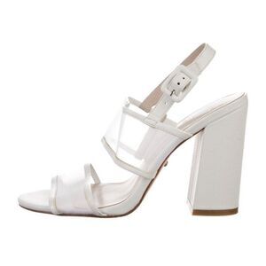 Raye Womens Solid White Genuine Leather Block High Heel Sandals 7